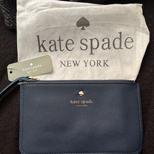 Kate Spade Dark Blue Wristlet with Gold Accent